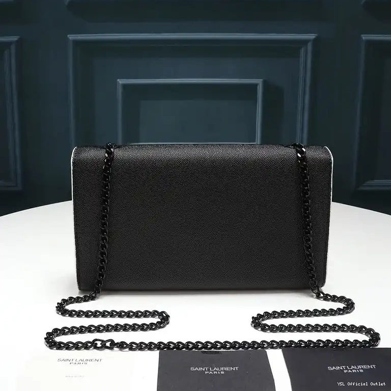 CHEAP Black Bag Chain Saint Leather Medium Laurent In White Kate Grained 0412